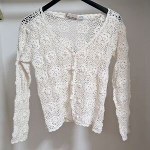 Vintage The Import Workshop White Crochet Cardigan Size M